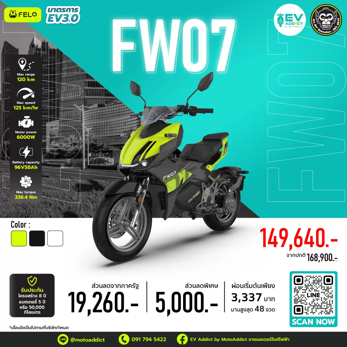 โปรโมชั่นมอเตอร์ไซค์ไฟฟ้า FELO EV FW07