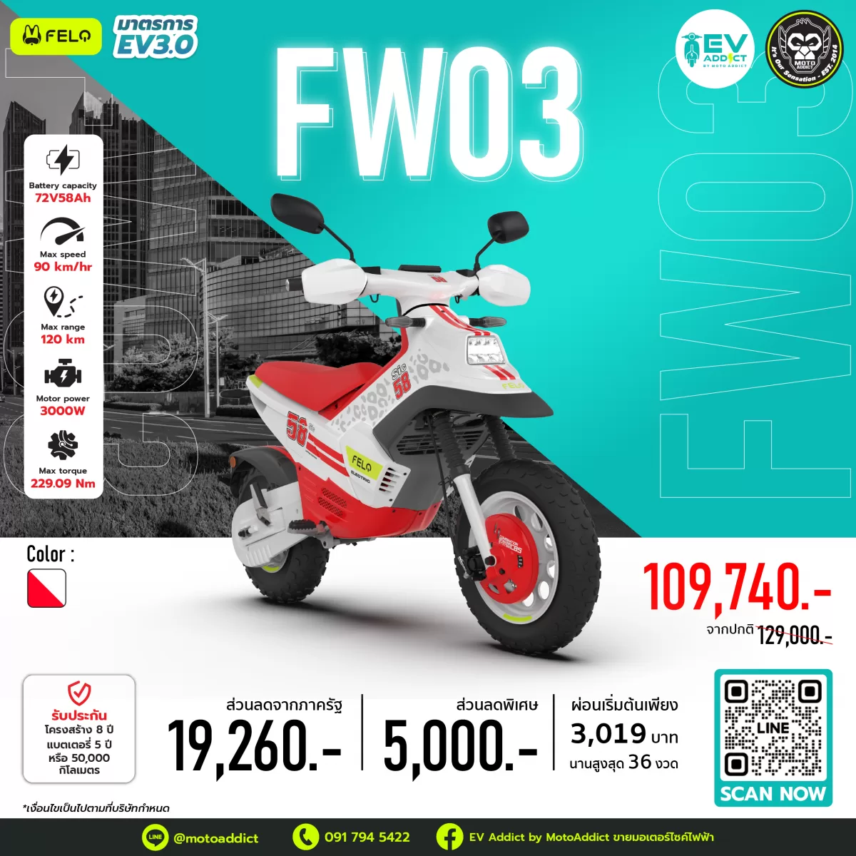 โปรโมชั่นมอเตอร์ไซค์ไฟฟ้า FELO EV FW03