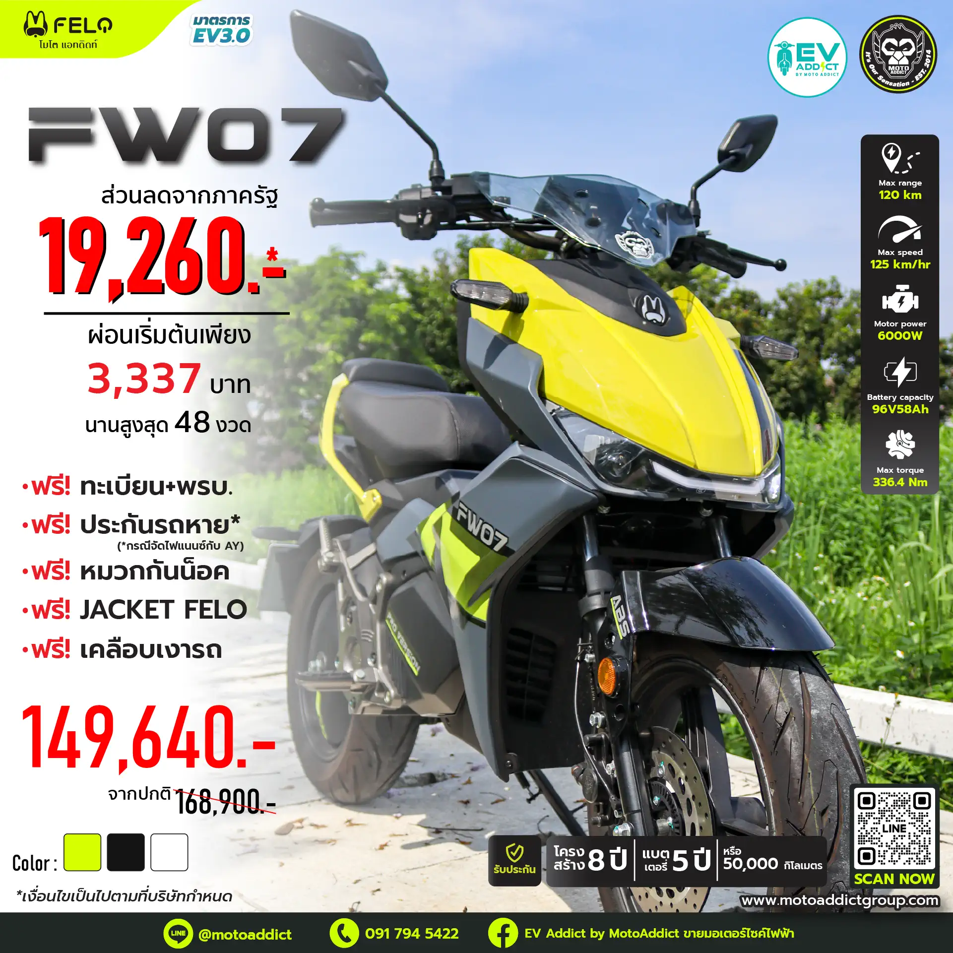 มอเตอร์ไซค์ไฟฟ้า Felo FW07 มอเตอร์ไซค์ไฟฟ้า Felo FW07