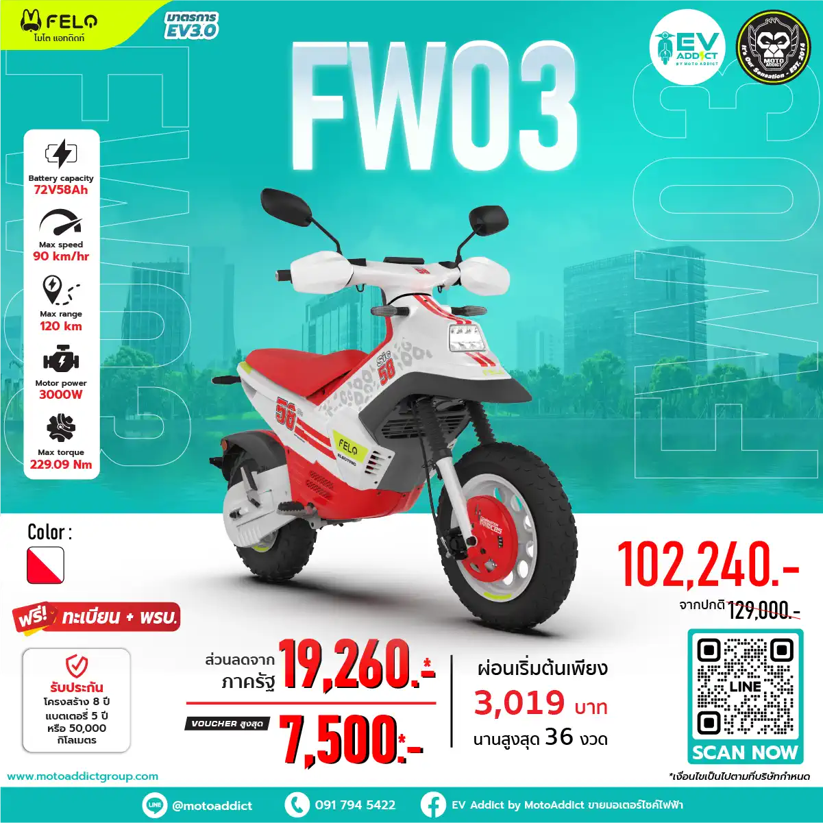 โปรโมชั่นมอเตอร์ไซค์ไฟฟ้า FELO FW03 โปรโมชั่นมอเตอร์ไซค์ไฟฟ้า FELO FW03
