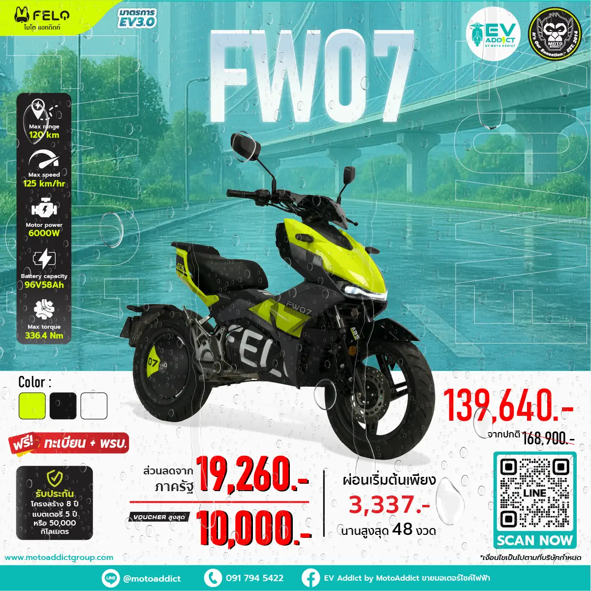 โปรโมชั่นมอเตอร์ไซค์ไฟฟ้า FELO FW07 โปรโมชั่นมอเตอร์ไซค์ไฟฟ้า FELO FW07