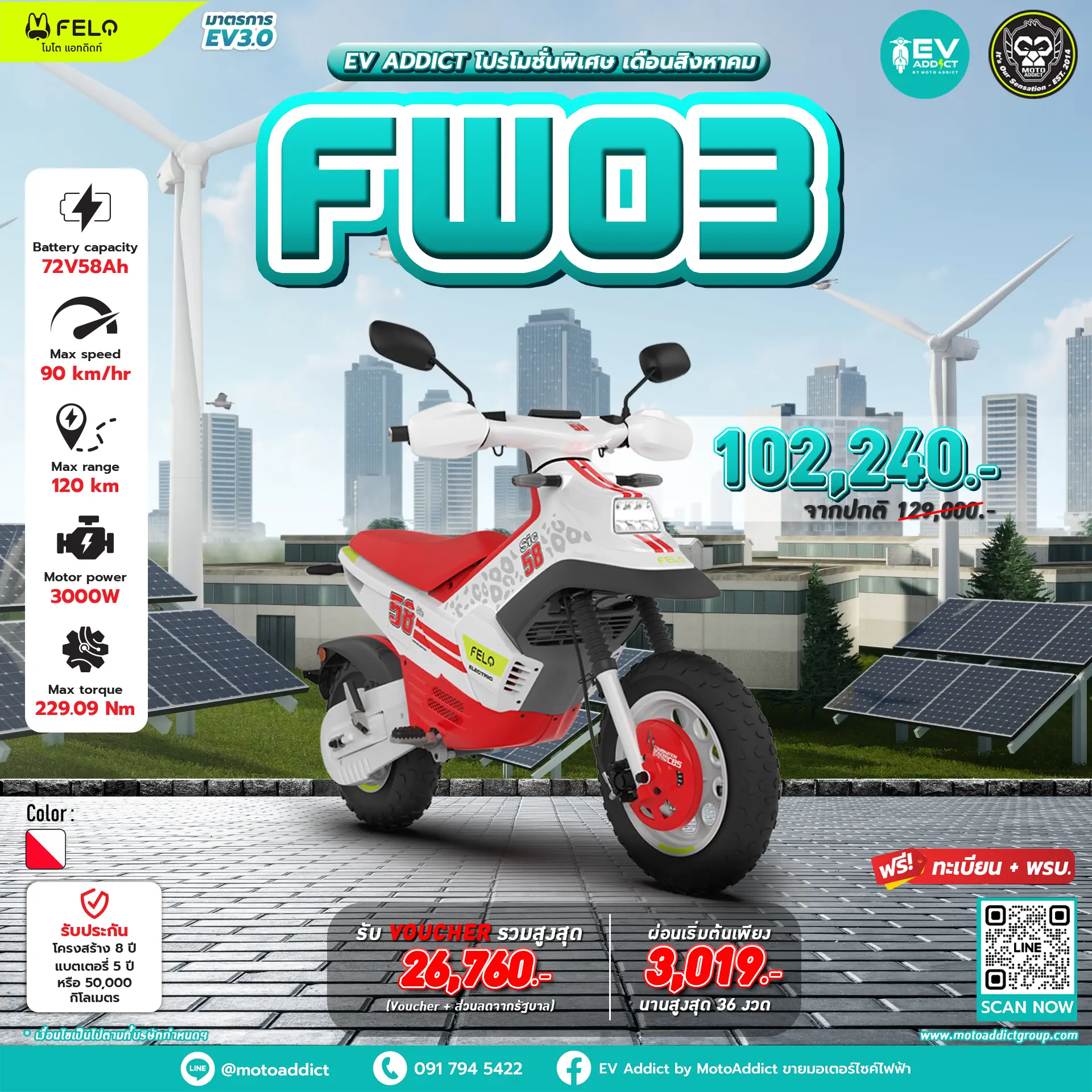 โปรโมชั่นมอเตอร์ไซค์ไฟฟ้า FELO FW03 โปรโมชั่นมอเตอร์ไซค์ไฟฟ้า FELO FW03