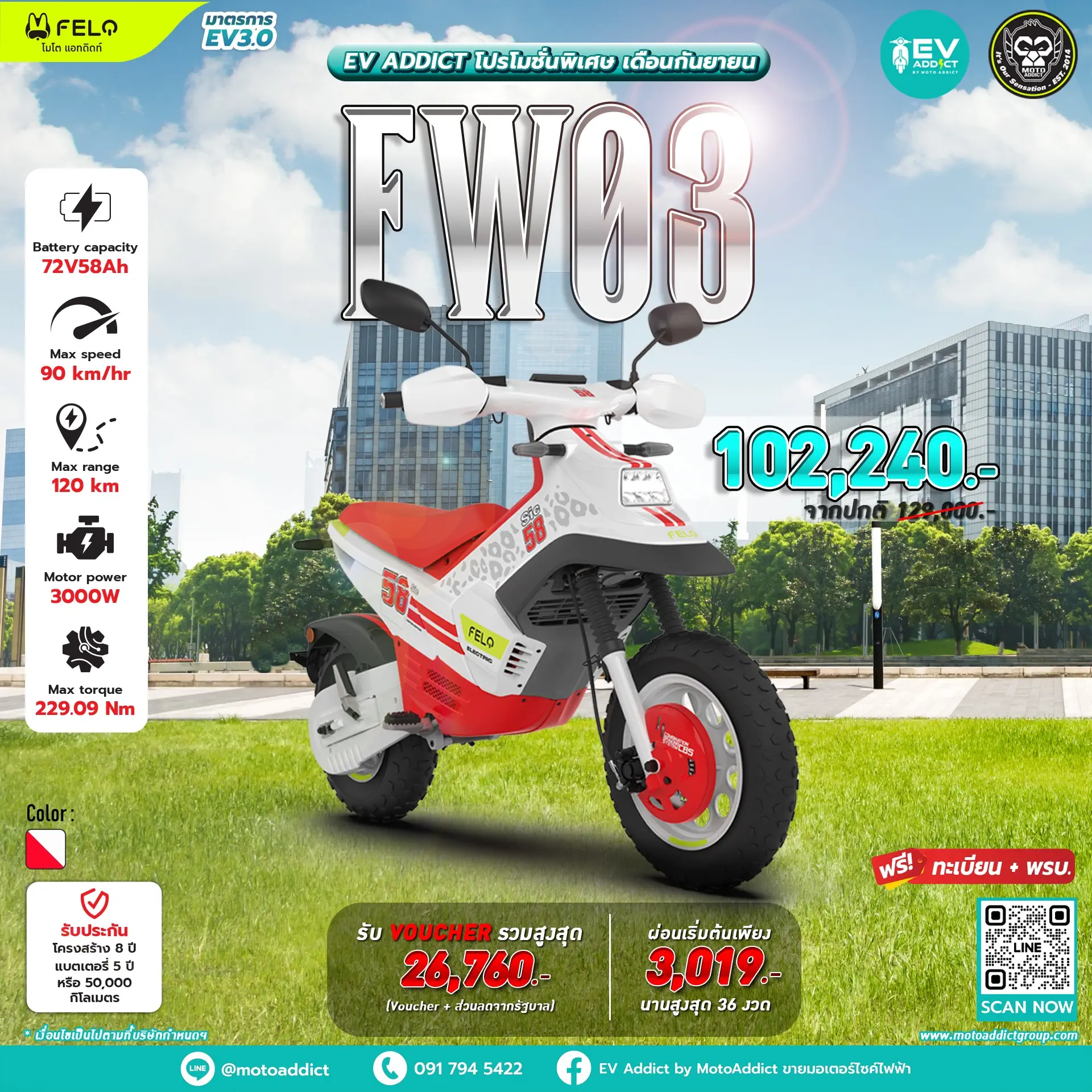 โปรโมชั่นมอเตอร์ไซค์ไฟฟ้า FELO FW03 โปรโมชั่นมอเตอร์ไซค์ไฟฟ้า FELO FW03