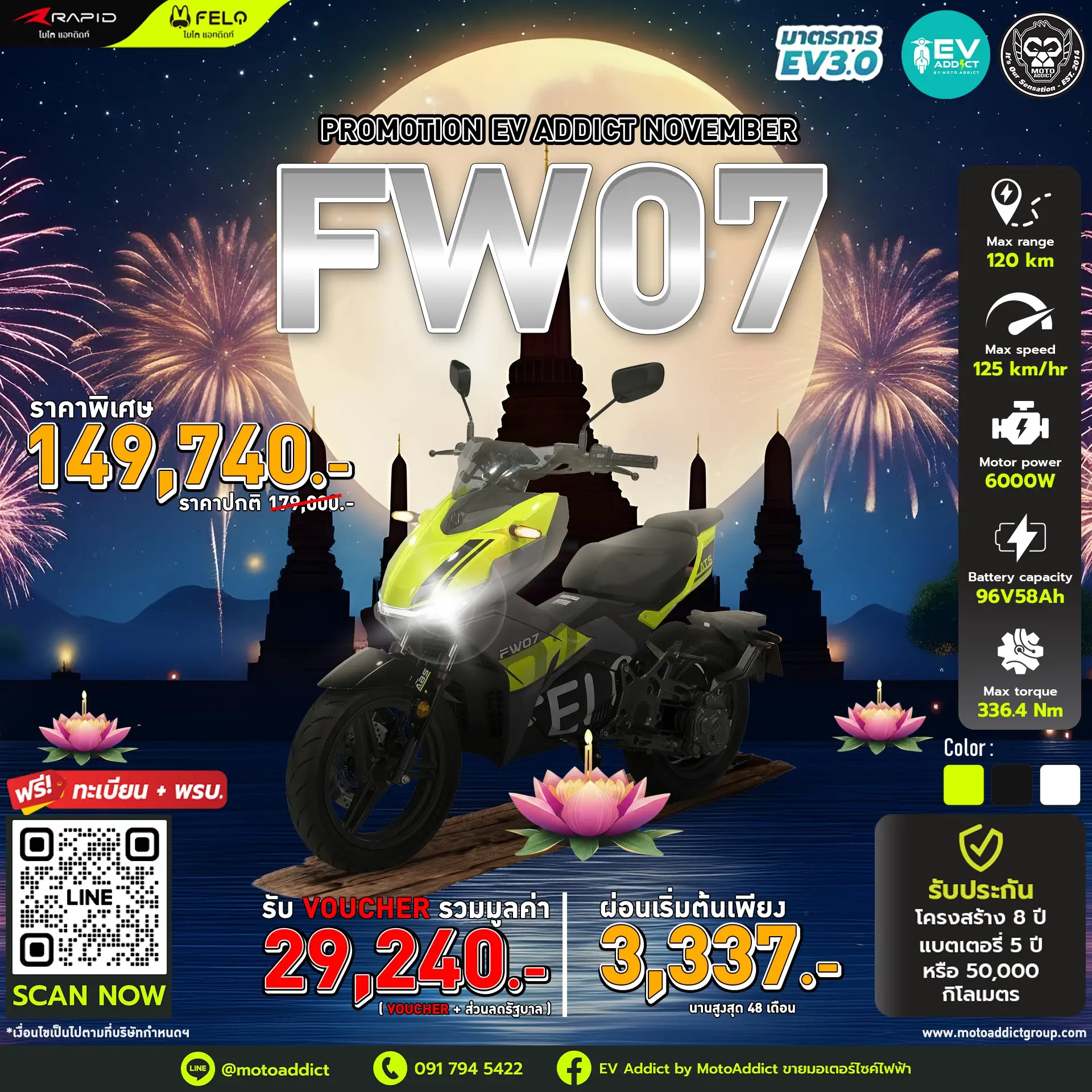 โปรโมชั่นมอเตอร์ไซค์ไฟฟ้า FELO FW07 โปรโมชั่นมอเตอร์ไซค์ไฟฟ้า FELO FW07