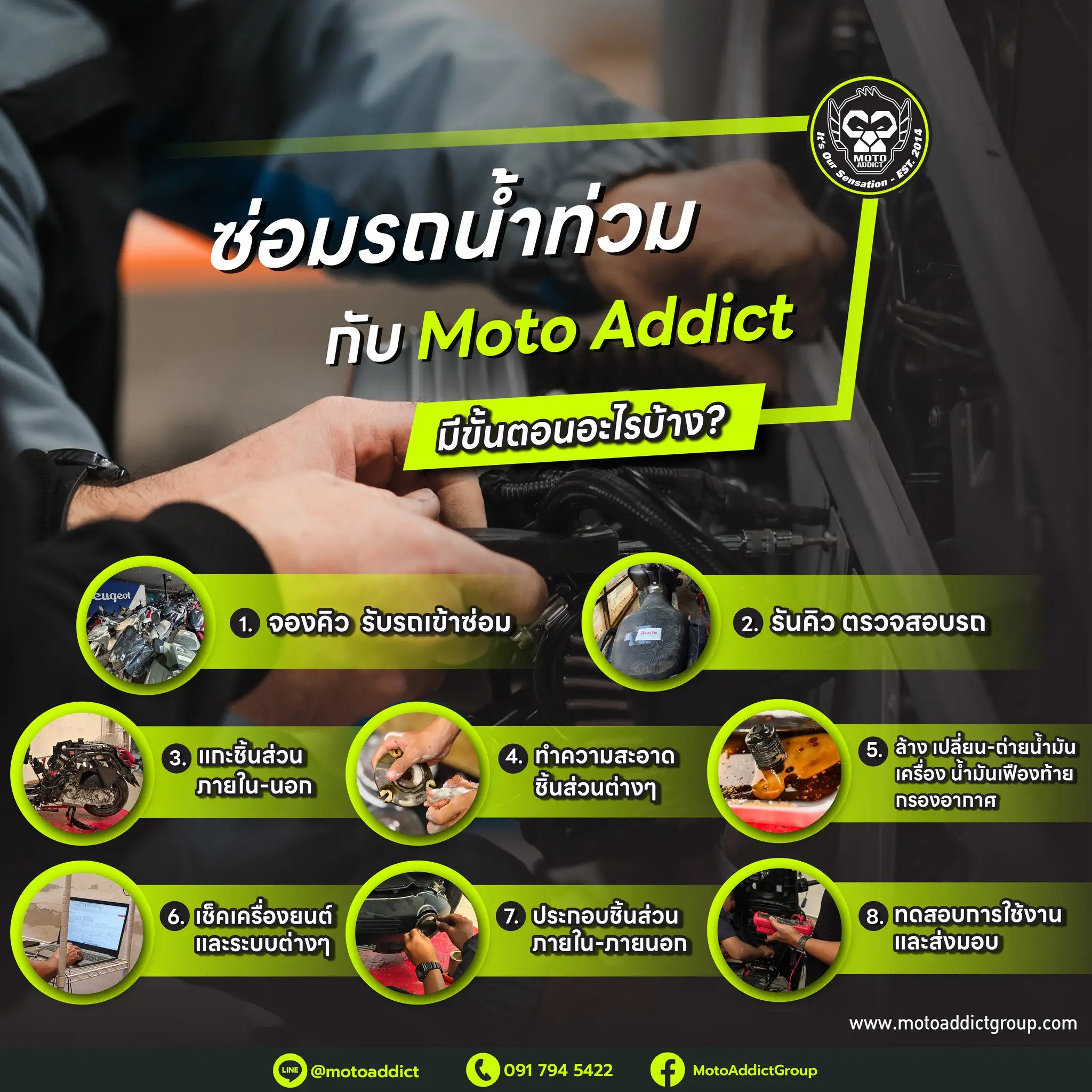 ซ่อมรถน้ำท่วมกับ Moto Addict ดูแลครบทุกขั้นตอน โดยทีมช่างมืออาชีพ